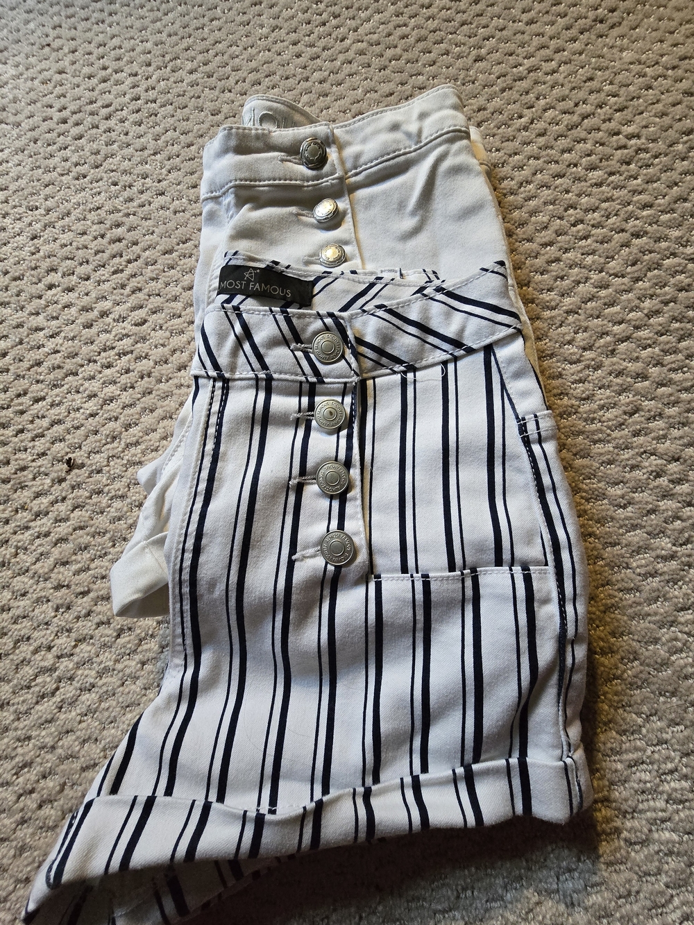Almost Famous White High-Waist Shorts with Navy Pinstripes